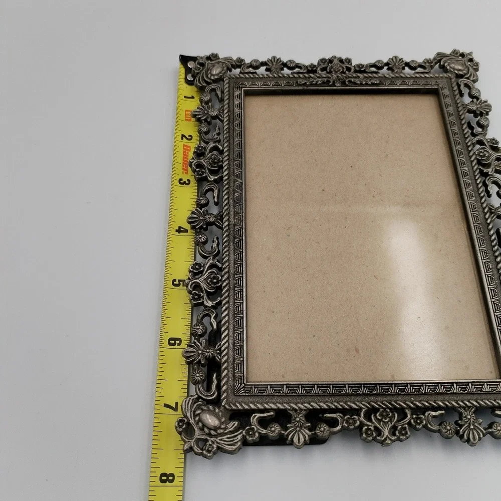 Vintage Ornate Silver Metal Picture Frame‎ Filigree Openwork Tabletop 4x6